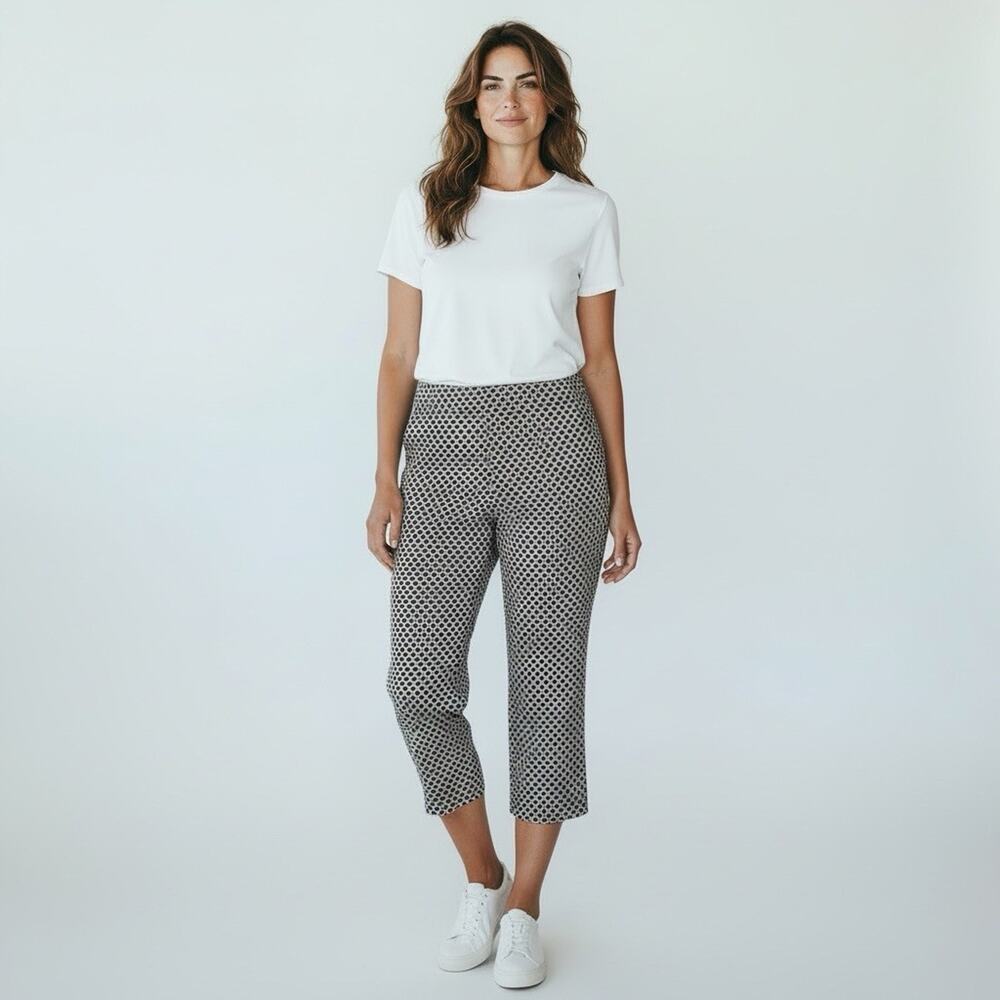 Talbots Pants Crop Womens Size 8 Blue White Geometric Stretch Resort Cotton